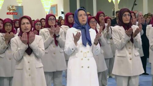 Maryam Rajavi praying in Islamic style in Camp Ashraf 3 - Albania